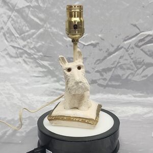 Vintage Chalkware Scottie Dog Lamp On Pillow No Shade